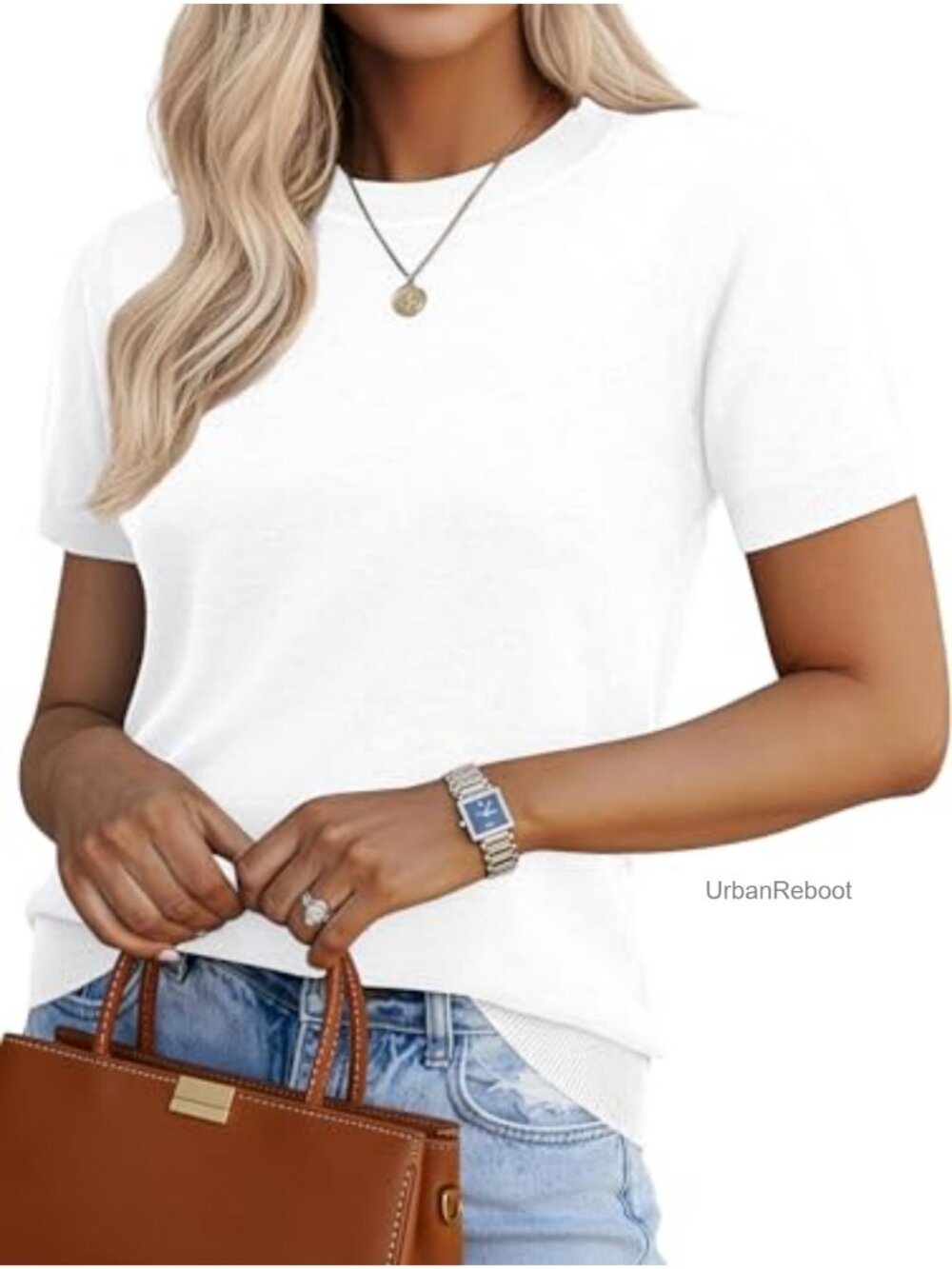 Wool Blend Short Sleeve Sweater Lightweight Knit Pullover Top